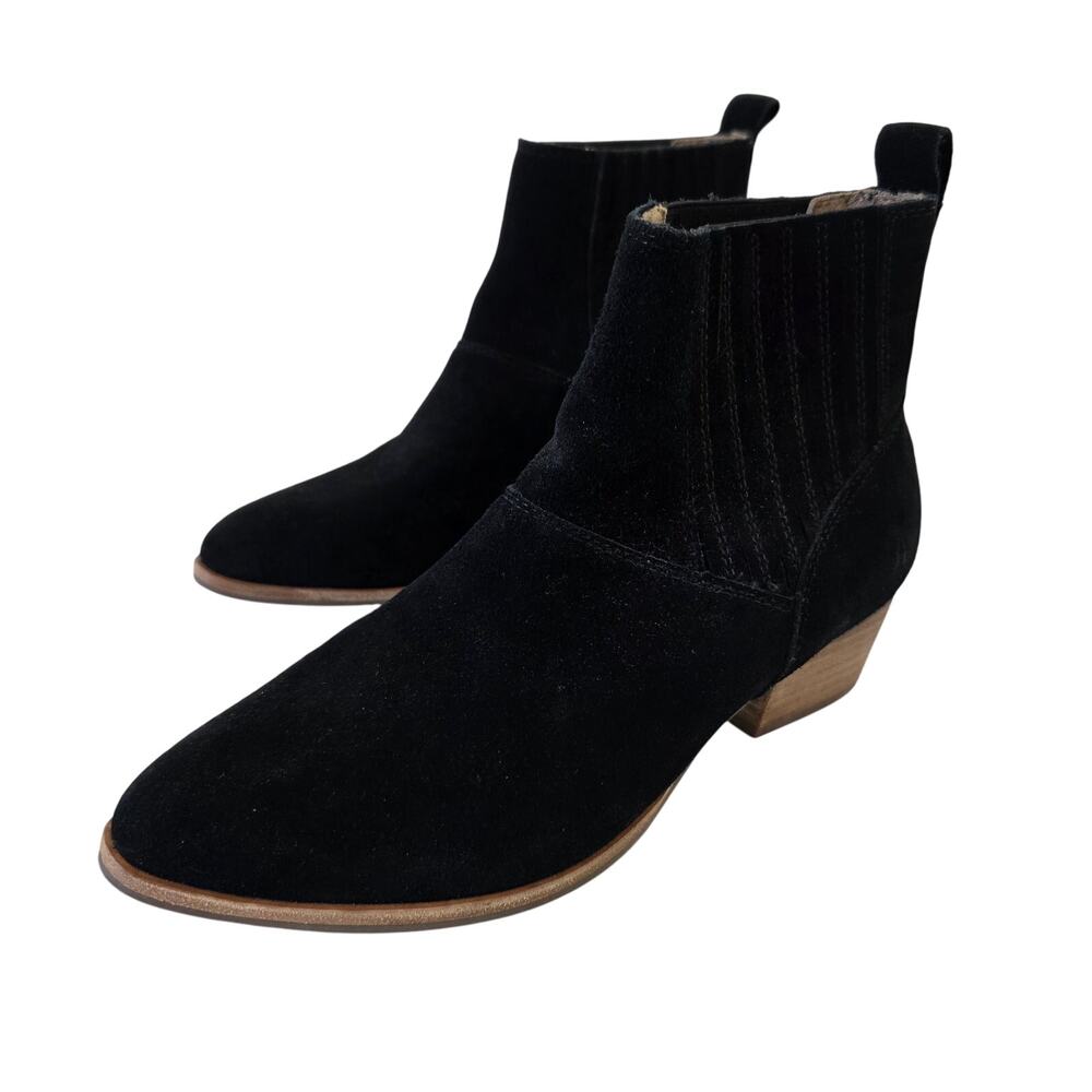 Hush Puppies Black Suede Ankle Boots Womens Size 7 Western Block Heel New